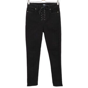 Paige Hoxton Ankle Peg Lace Up Womens 27 Black Cropped Denim Jeans Cotton Blend